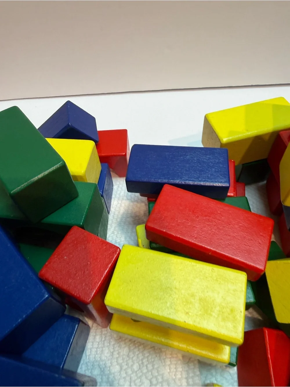 Set of over 100 Multi-Color Wooden Building Blocks
